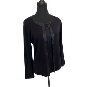Black Cardigan with Satin Trim and button up front size medium